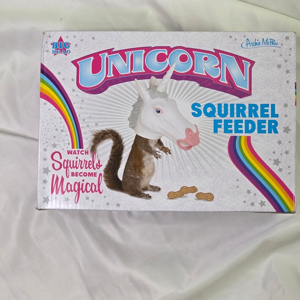 Archie McPhee Big Head Unicorn Squirrel Feeder Novelty Garden Decor White Vinyl